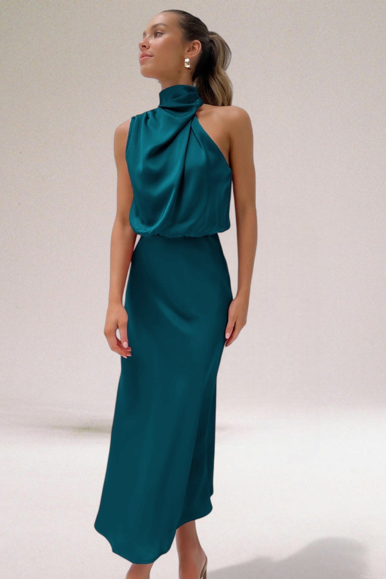 Maria | Glamorous Satin Dress with Halter neck