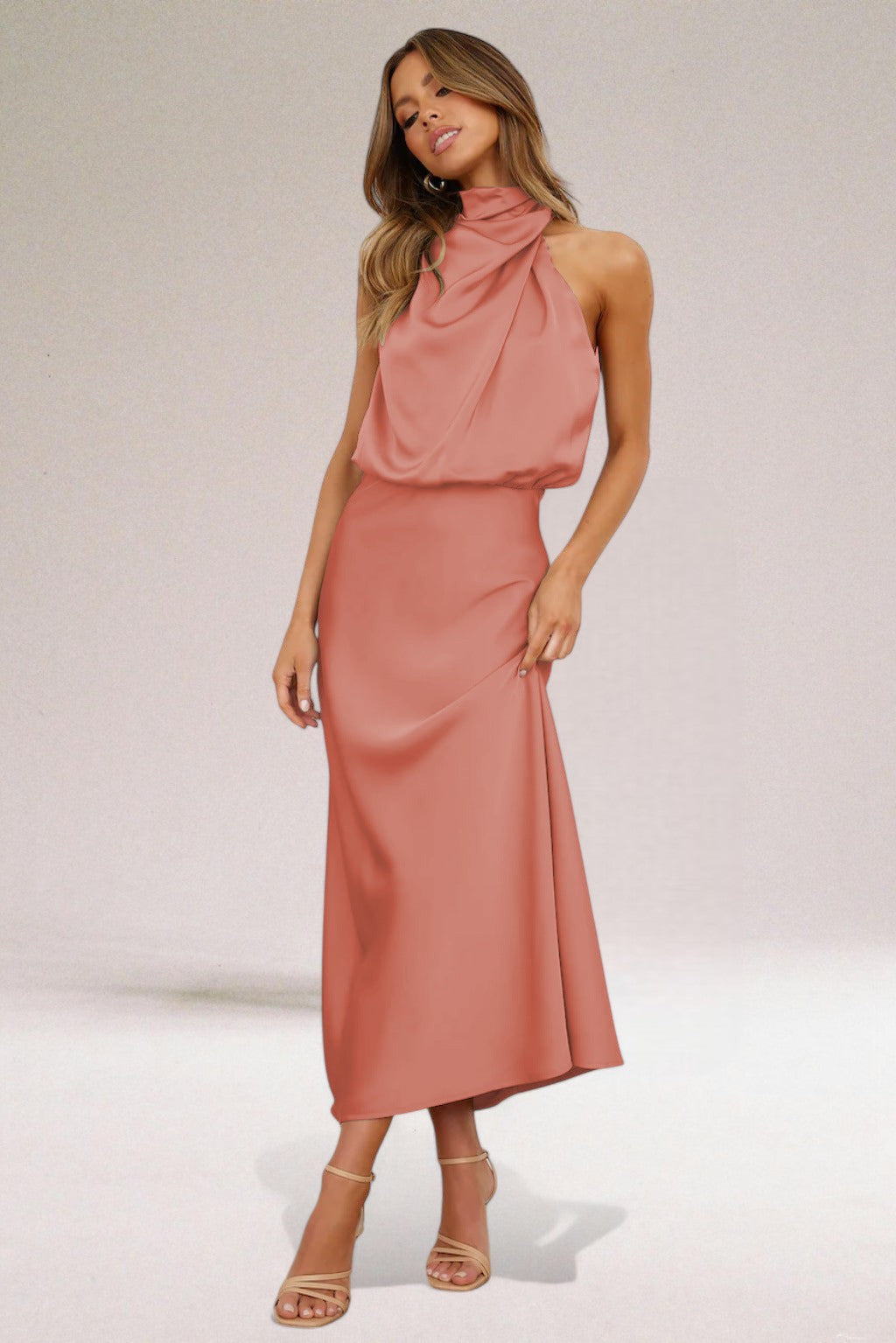Maria | Glamorous Satin Dress with Halter neck