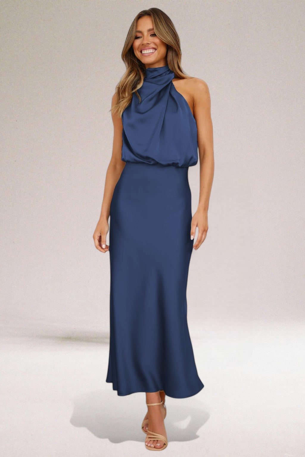 Maria | Glamorous Satin Dress with Halter neck