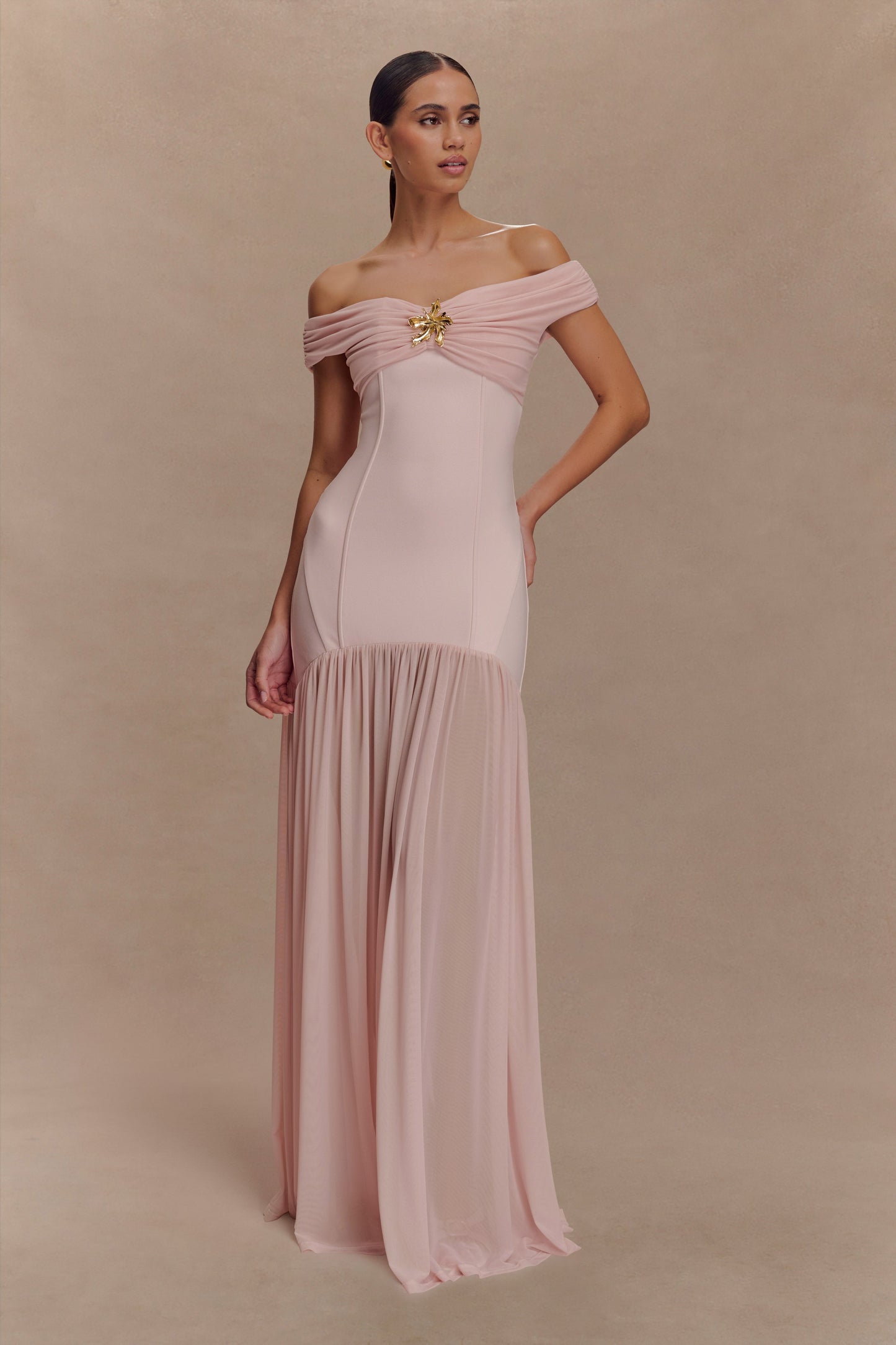 Lola Off Shoulder Crepe Maxi Dress