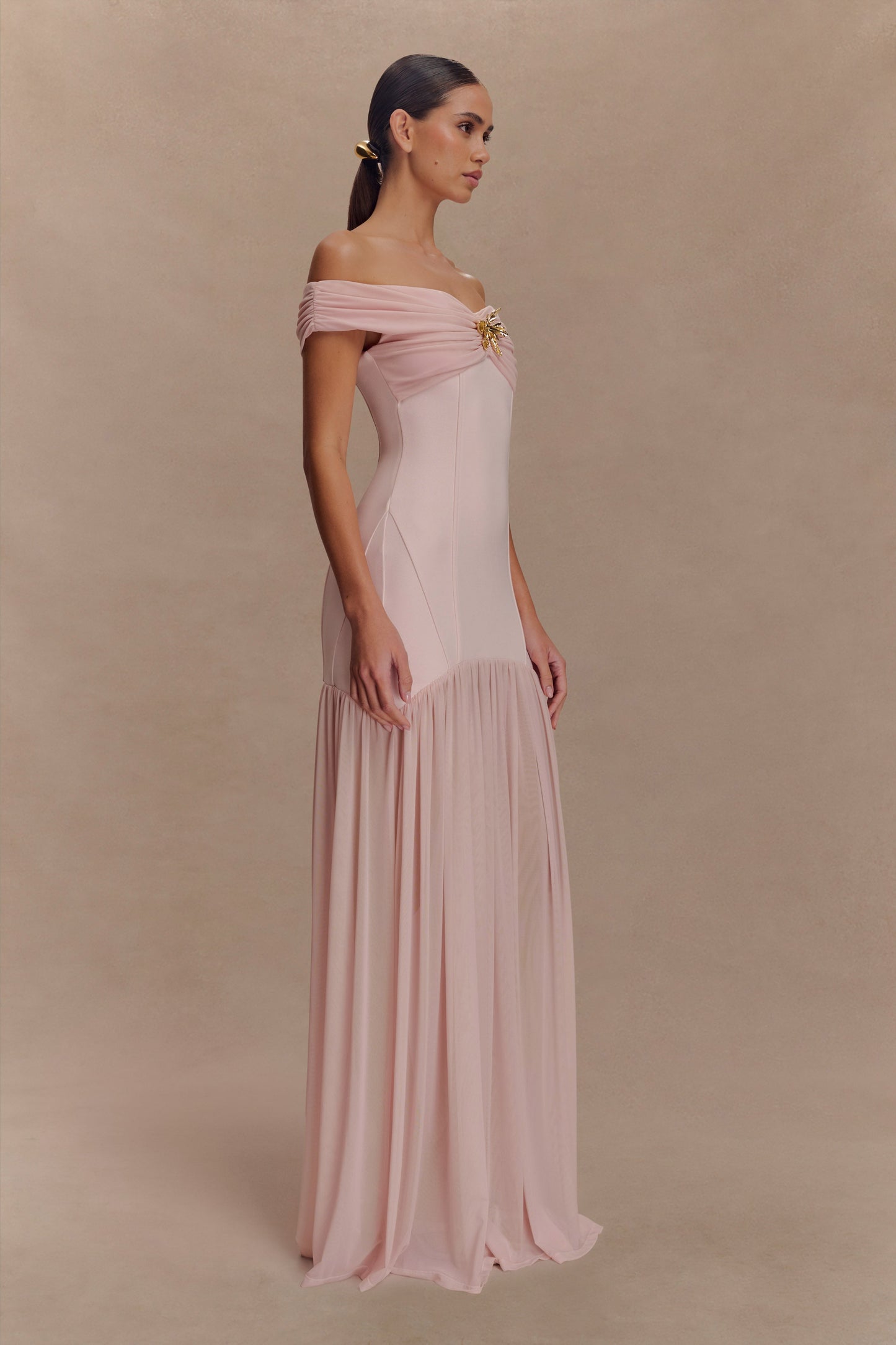 Lola Off Shoulder Crepe Maxi Dress
