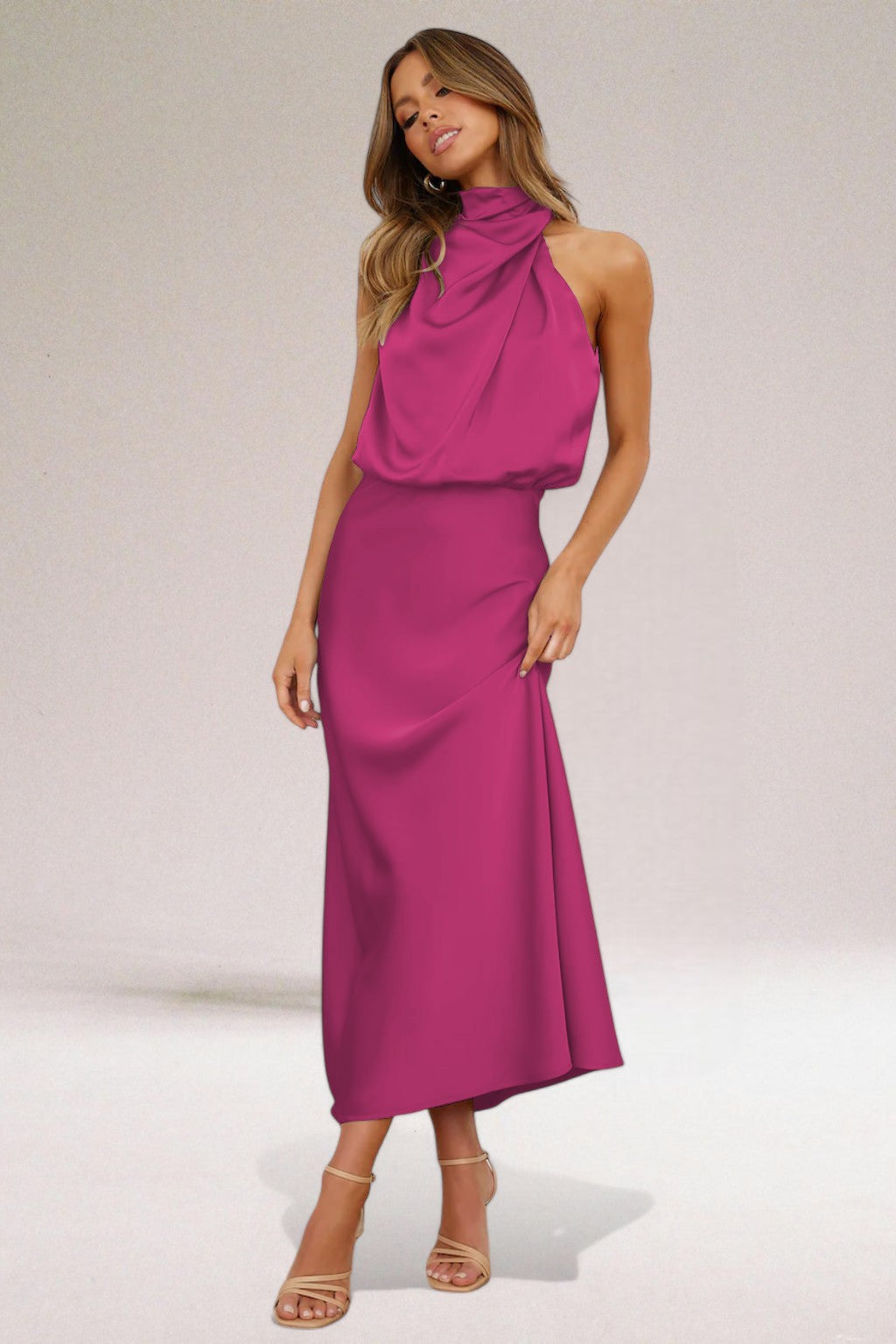 Maria | Glamorous Satin Dress with Halter neck