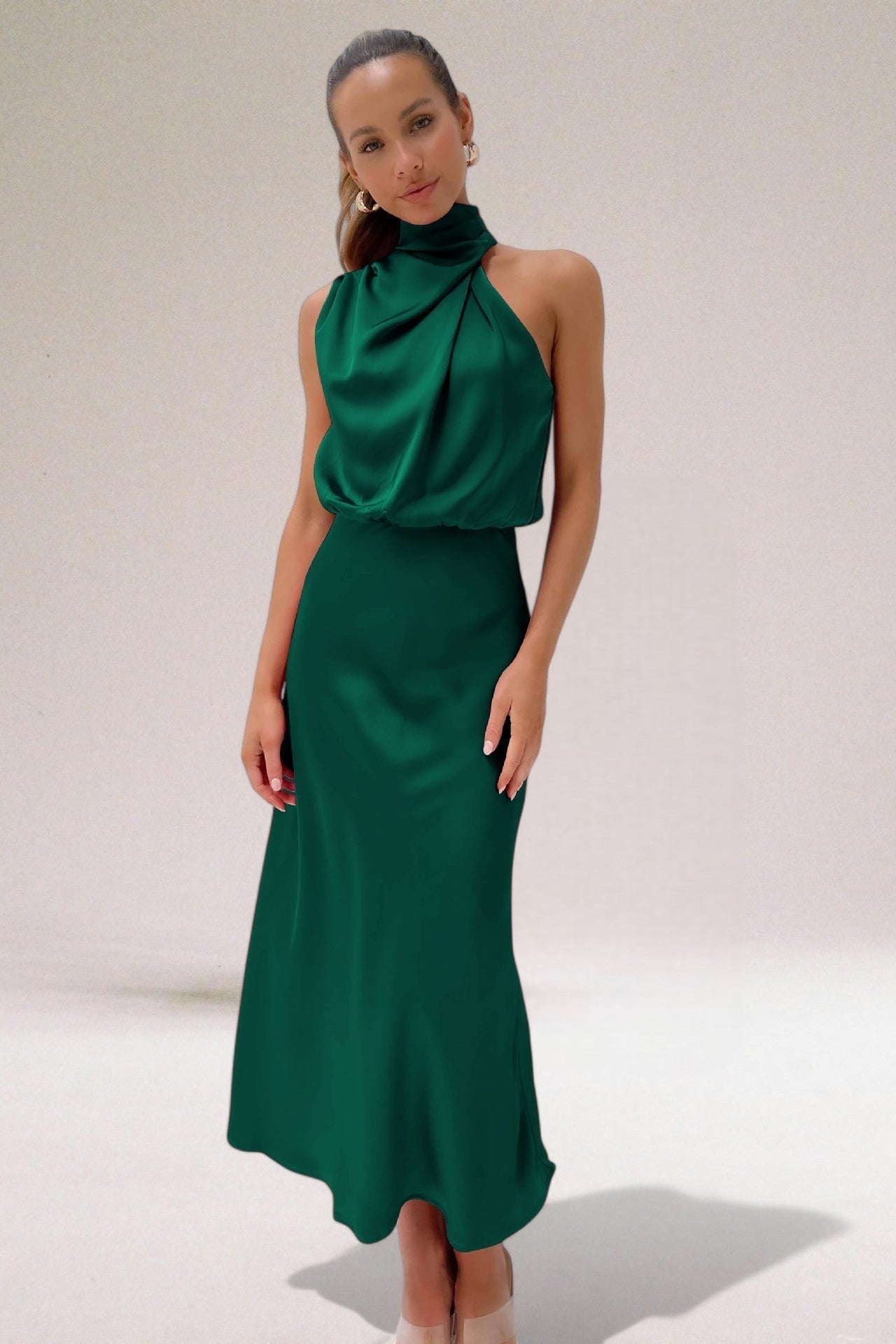 Maria | Glamorous Satin Dress with Halter neck