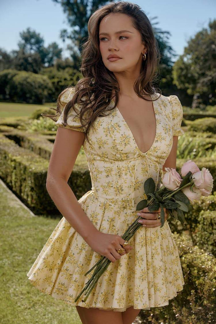 Camellia Floral Puff Sleeve Mini Dress