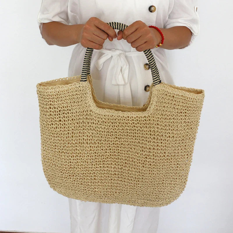 Beach Vintage Handmade Woven Shoulder Bag Raffia Rattan Shopping Bags Bohemian Ladies Summer Travel Vacation Casual Totes