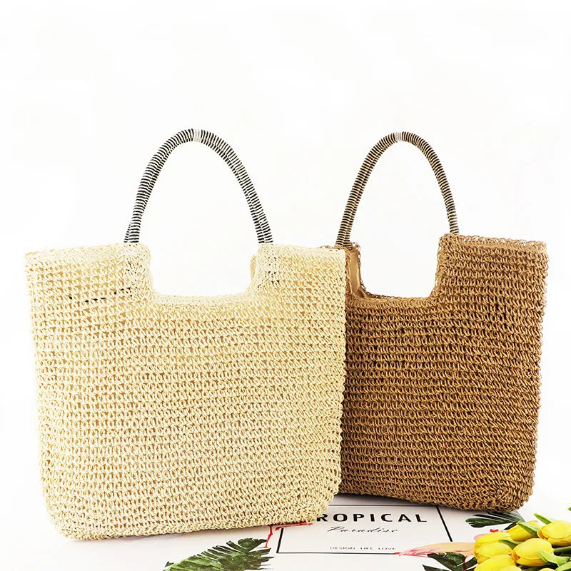 Beach Vintage Handmade Woven Shoulder Bag Raffia Rattan Shopping Bags Bohemian Ladies Summer Travel Vacation Casual Totes