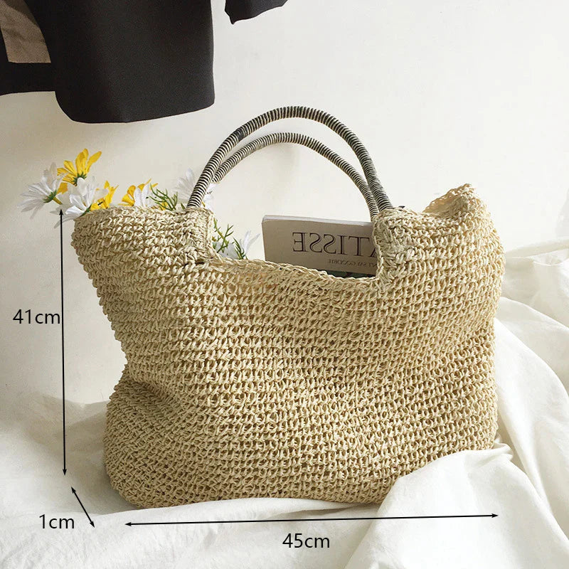 Beach Vintage Handmade Woven Shoulder Bag Raffia Rattan Shopping Bags Bohemian Ladies Summer Travel Vacation Casual Totes