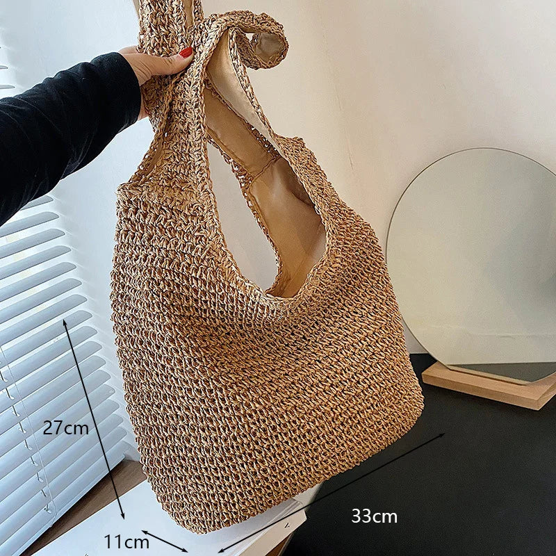 Beach Vintage Handmade Woven Shoulder Bag Raffia Rattan Shopping Bags Bohemian Ladies Summer Travel Vacation Casual Totes