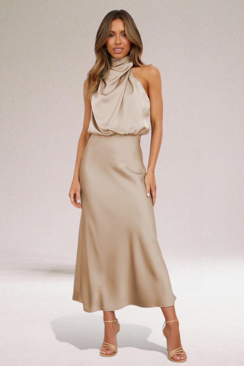 Maria | Glamorous Satin Dress with Halter neck