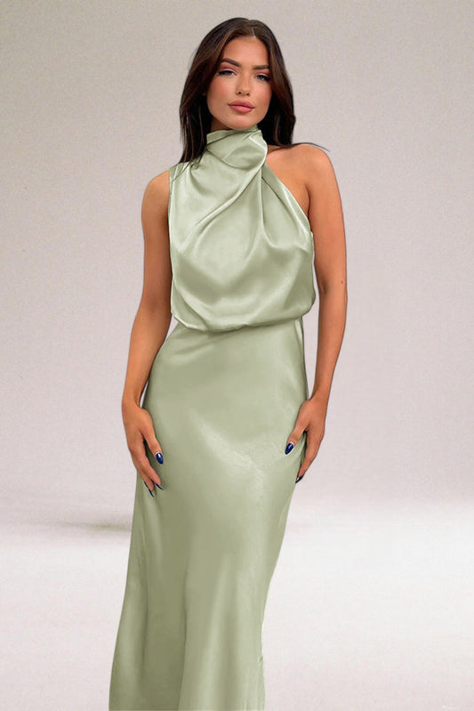 Maria | Glamorous Satin Dress with Halter neck