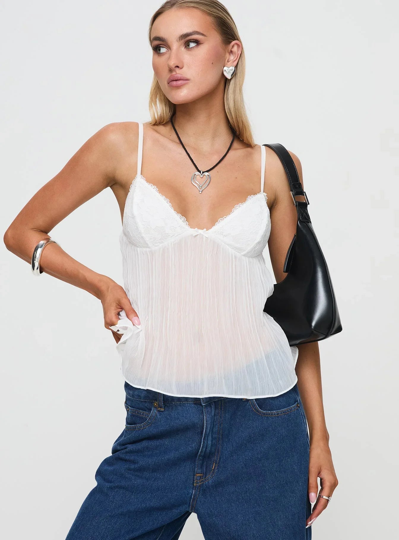 Lace Pleated Top - Pure White