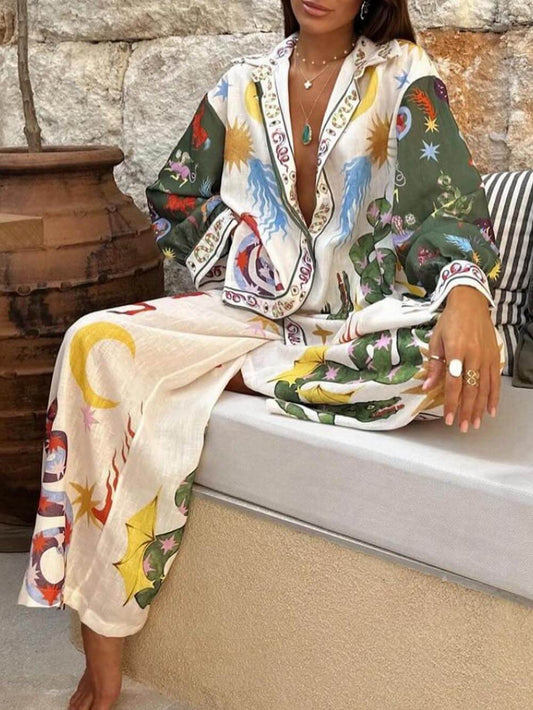 Unique set with long sleeve shirt with elastic waist