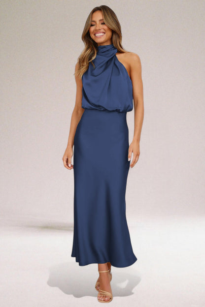 Maria | Glamorous Satin Dress with Halter neck