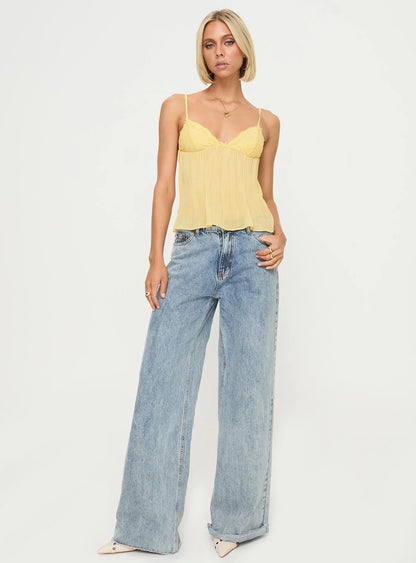 Lace Pleated Top - Soft Yellow