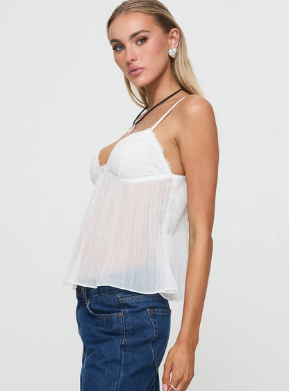 Lace Pleated Top - Pure White