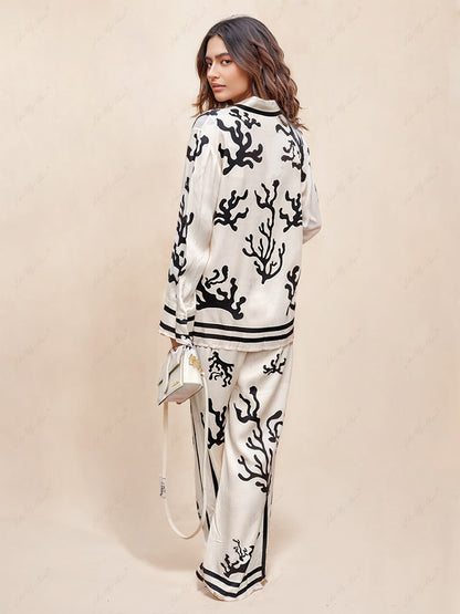 Wide leg trouser set with silhouette print