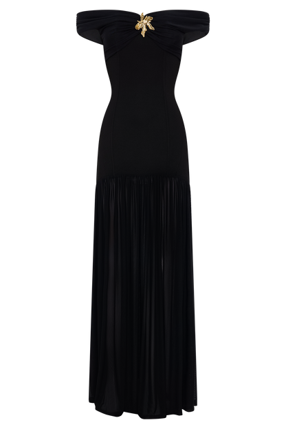 Kellie Off Shoulder Crepe Maxi Dress - Black