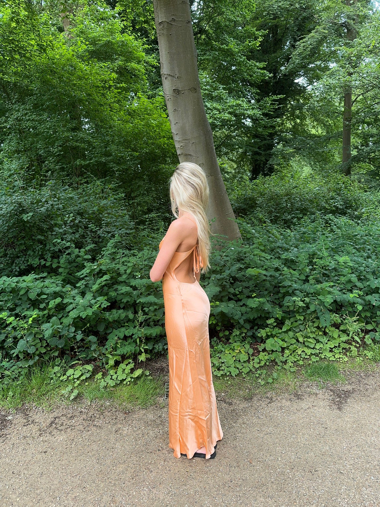 Fenya satijnen jurk - Koraaloranje