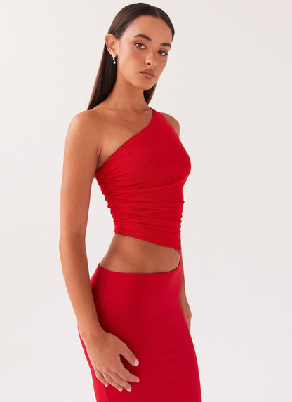 Seranella One Shoulder Maxi Dress - Cherry Red