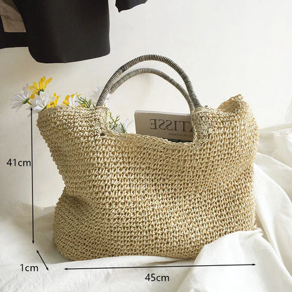 Beach Vintage Handmade Woven Shoulder Bag Raffia Rattan Shopping Bags Bohemian Ladies Summer Travel Vacation Casual Totes