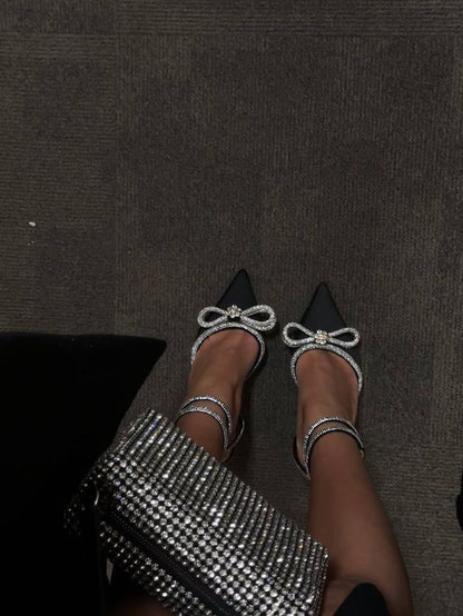 Cyrila | Crystal Bow Wrap Heels