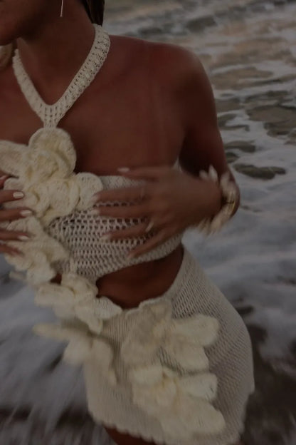 Margaret | Halter Knit Floral Mini Dress